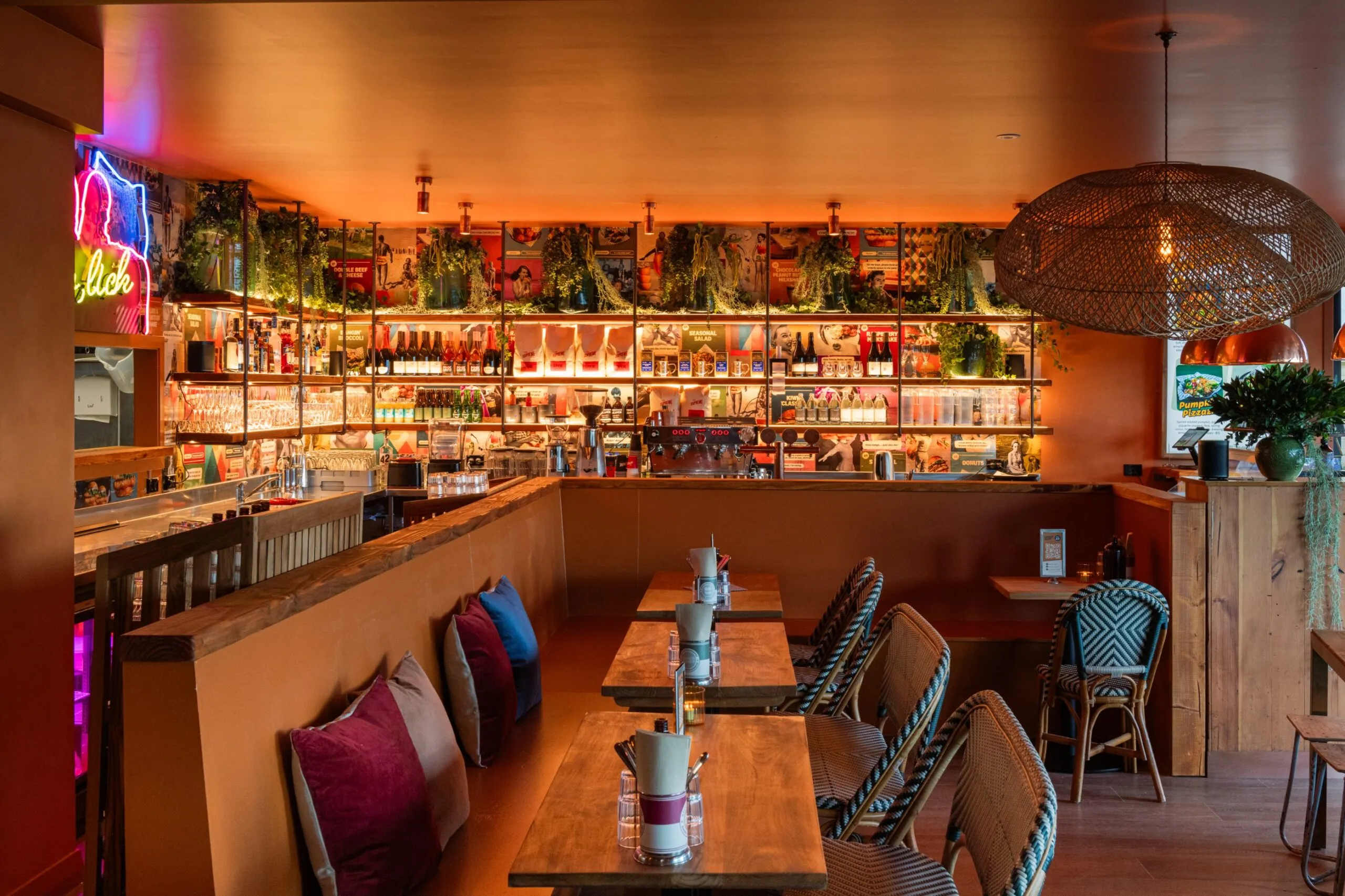 Interior of Burger Burger Torbay with back-bar and feature lighting